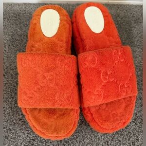 Gucci Angelina GG sponge Orange Monoriccio platforms sandals Size 39